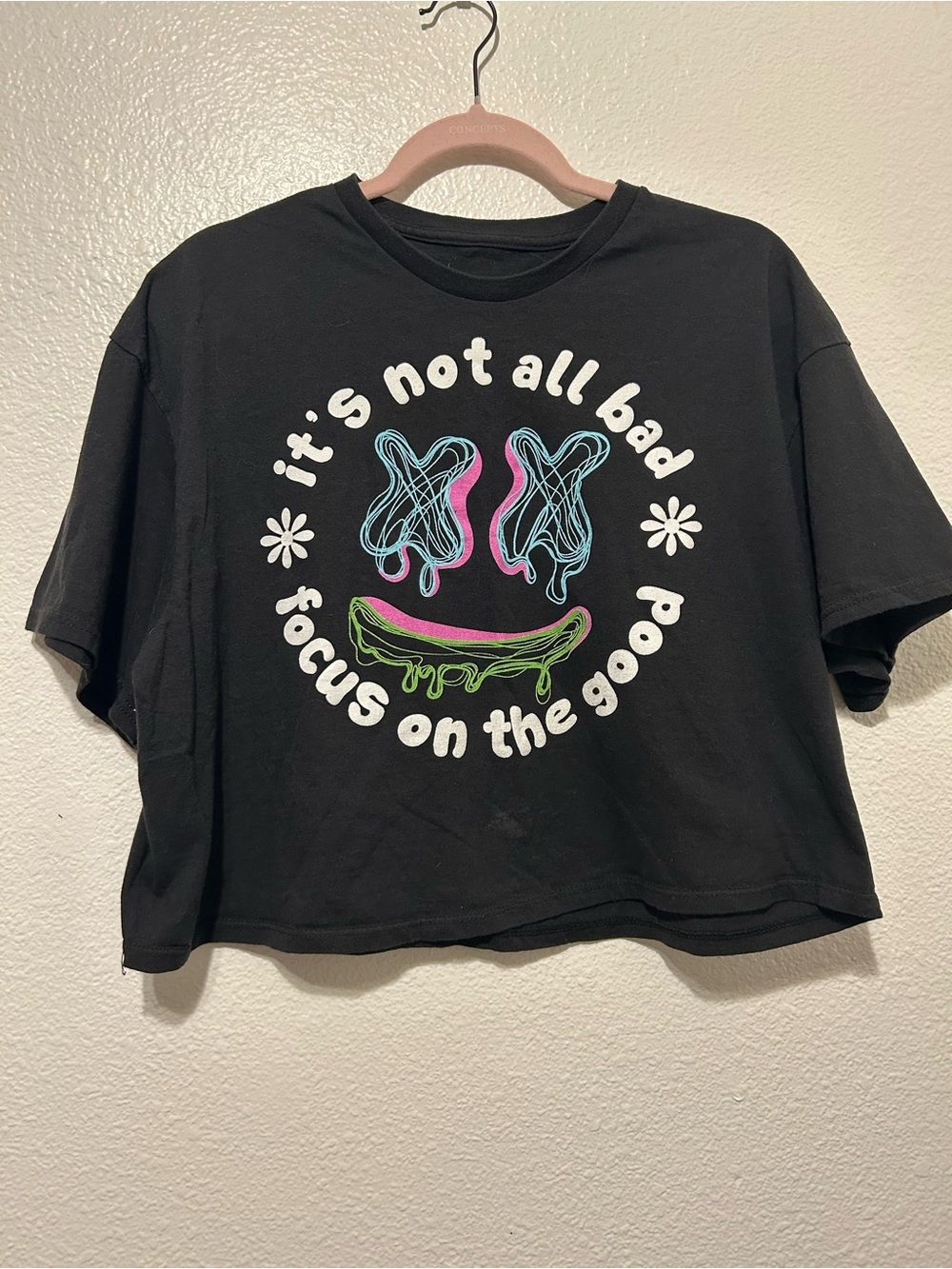 Women's Black Graphic Crop Top - Positive Message